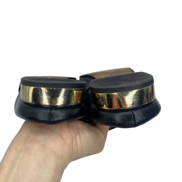 Tory Burch Sidney backless loafers black leather gold-tone heel/logo buckle sz10 - Picture 10 of 14